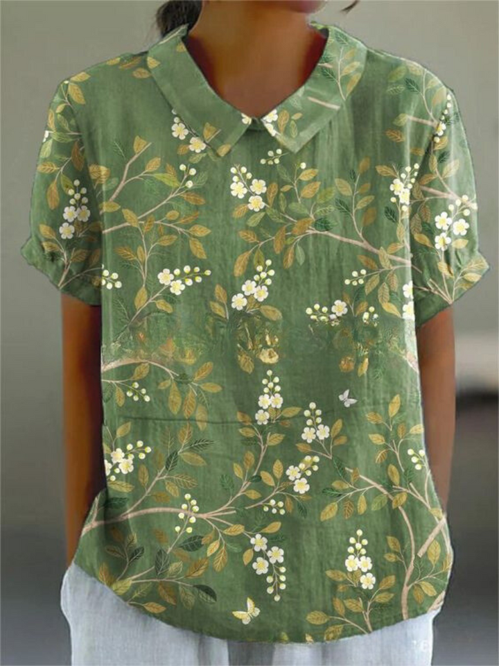 Women's Floral Print Short Sleeve Blouse – Casual Summer Top-Metro Lane Plaza