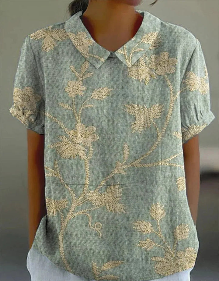 Stephanie | Women's Collared Short Sleeve Blouse-Metro Lane Plaza