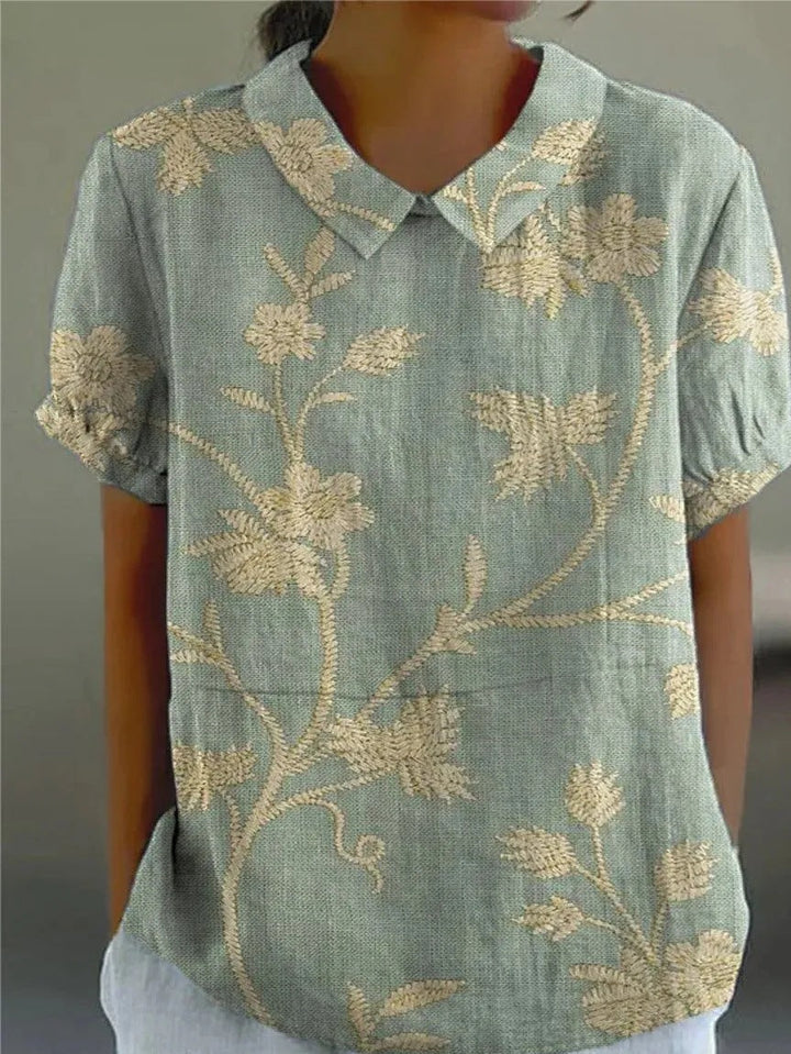Women's Floral Print Short Sleeve Blouse – Casual Summer Top-Metro Lane Plaza
