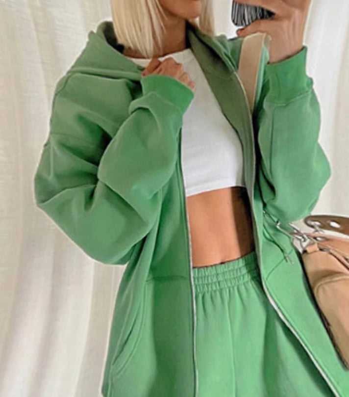 Emily | Women's Fleece Sports Set with Zip Hoodie and Jogging Pants-Metro Lane Plaza