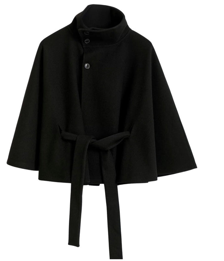 Cappotto mantella da donna con collo alto e cintura