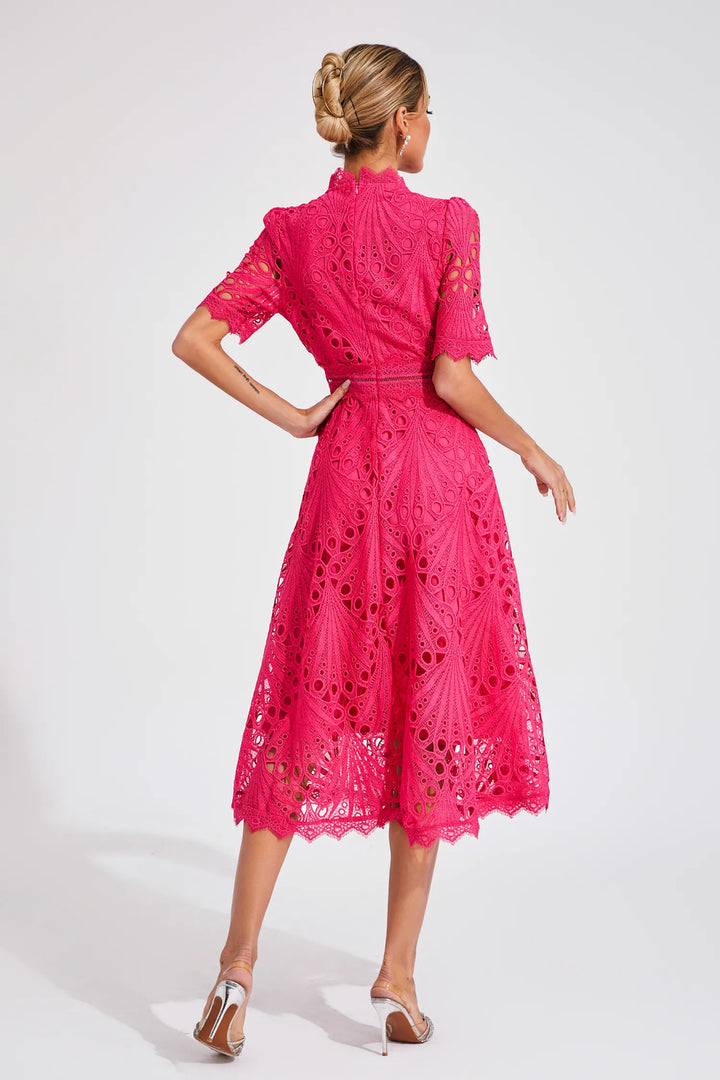 Women's Elegant Lace Midi Dress-Metro Lane Plaza