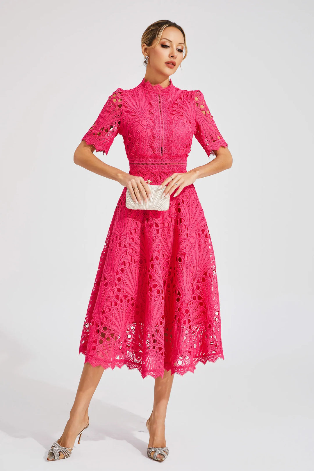 Women's Elegant Lace Midi Dress-Metro Lane Plaza