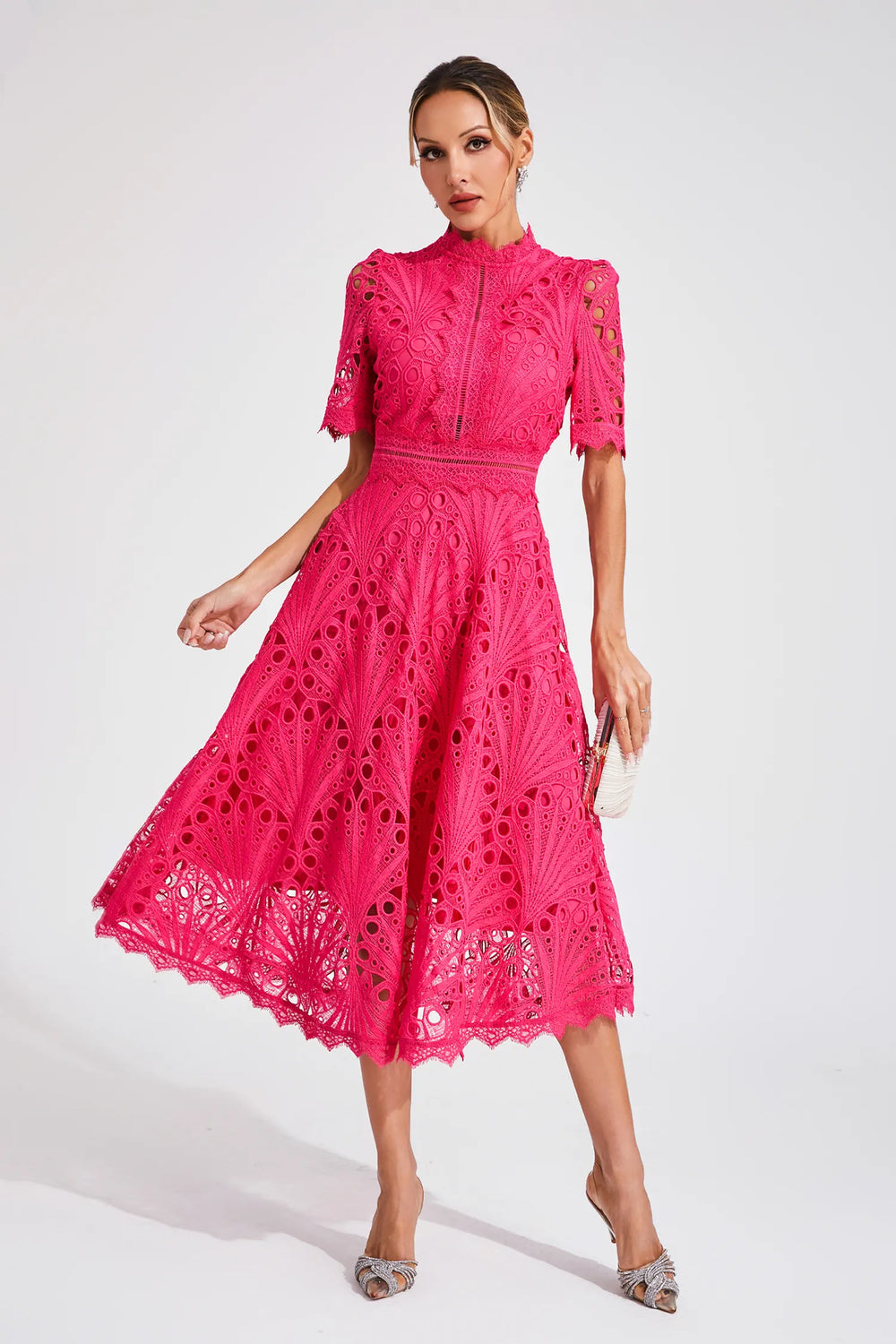 Women's Elegant Lace Midi Dress-Metro Lane Plaza