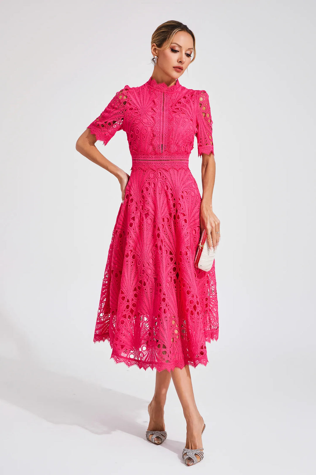 Women's Elegant Lace Midi Dress-Metro Lane Plaza