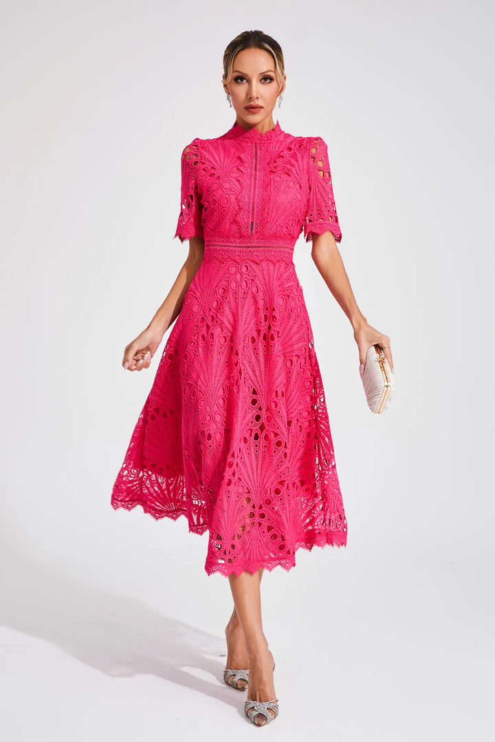 Women's Elegant Lace Midi Dress-Metro Lane Plaza