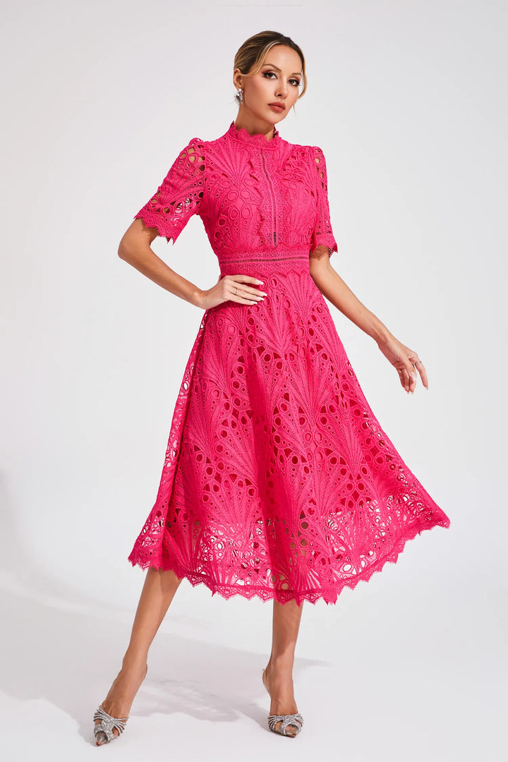 Women's Elegant Lace Midi Dress-Metro Lane Plaza