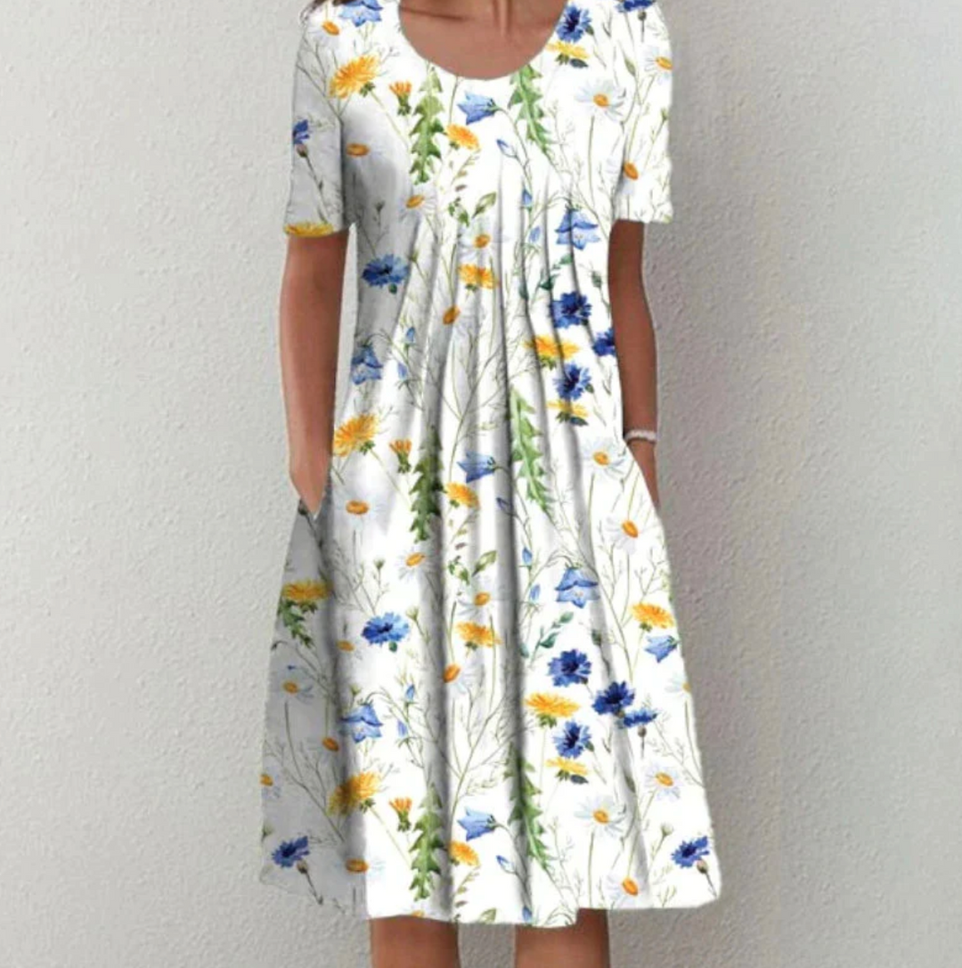 Freya | Women's Printed Midi Summer Dress for Summer Style-Metro Lane Plaza