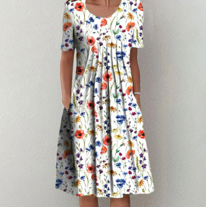 Freya | Women's Printed Midi Summer Dress for Summer Style-Metro Lane Plaza
