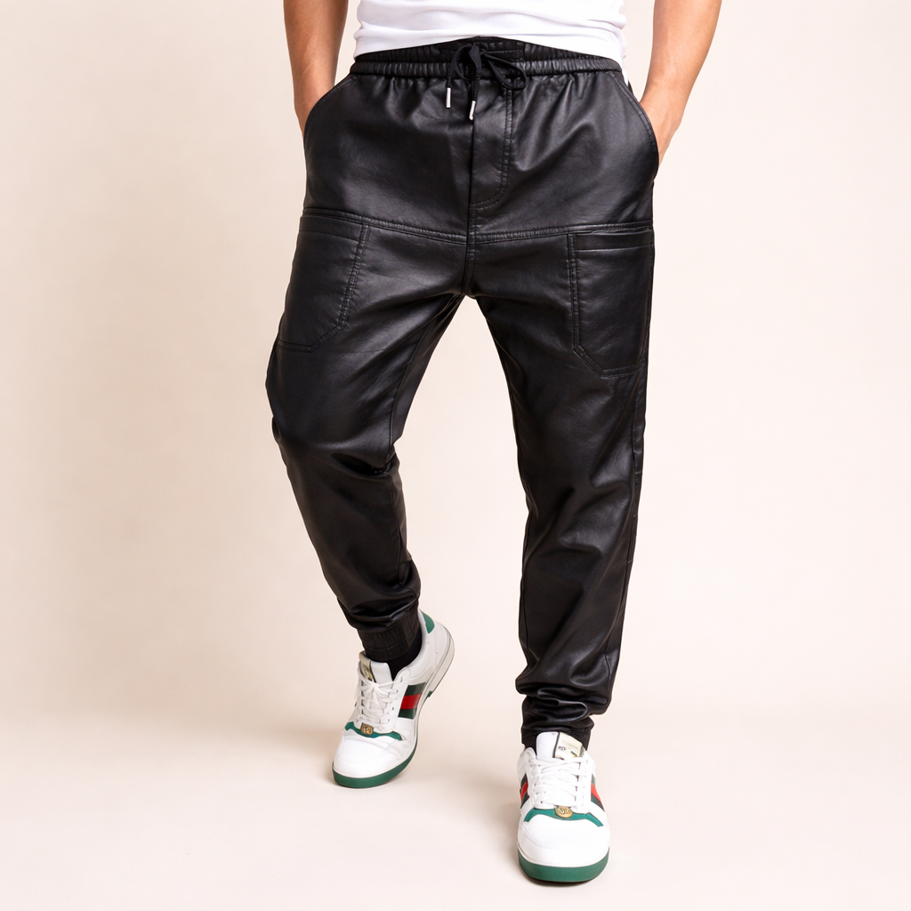Jack | Men's Modern Fit Leather Trousers-Metro Lane Plaza