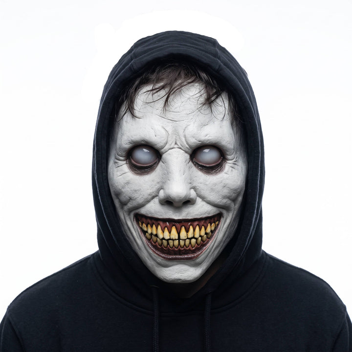 Maschera spaventosa da demone bianco sorridente per cosplay di Halloween