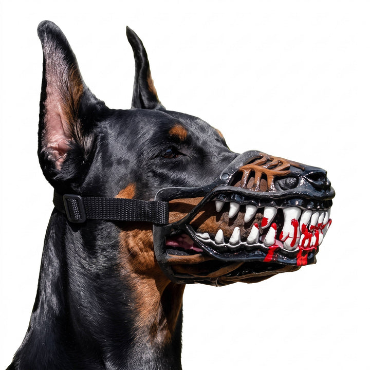 Rode Halloween-hondenmuilkorf met tanden - horrorgriezelmasker met ademend ontwerp