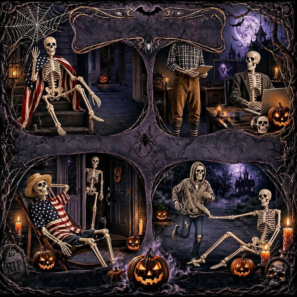 Paquete de 2 esqueletos decorativos móviles de Halloween con articulaciones, de 36 pulgadas, para mujer