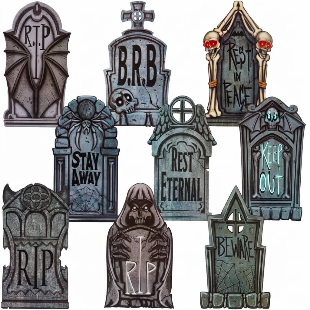 9 lápidas de Halloween para mujer con estacas metálicas para decoración del jardín