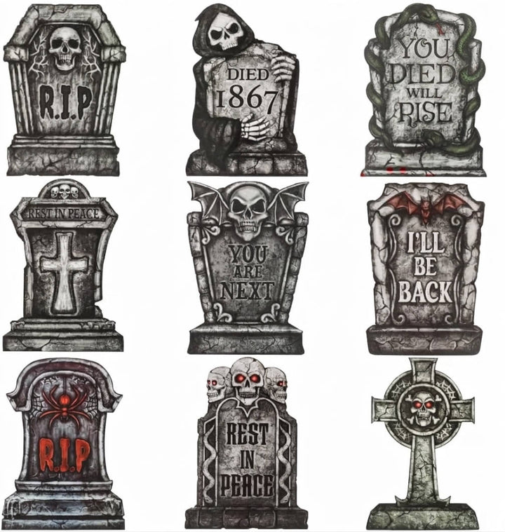 9 lápidas de Halloween para mujer con estacas metálicas para decoración del jardín