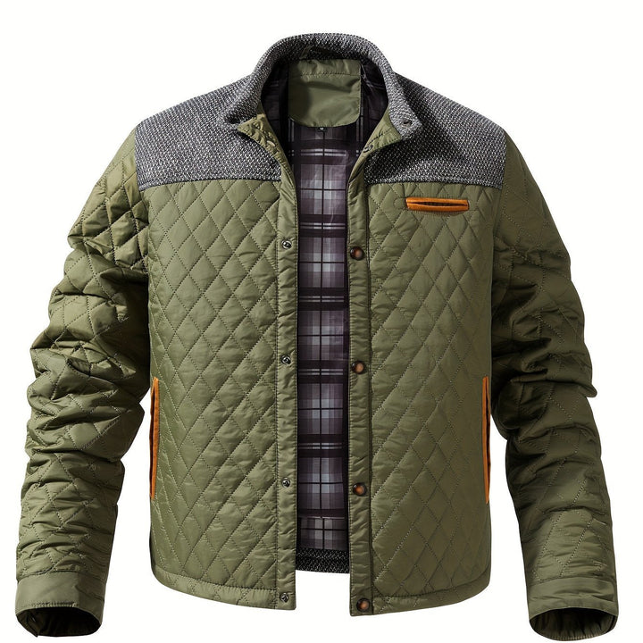 Chaqueta acolchada bicolor para hombre con cuello alzado y botones a presión