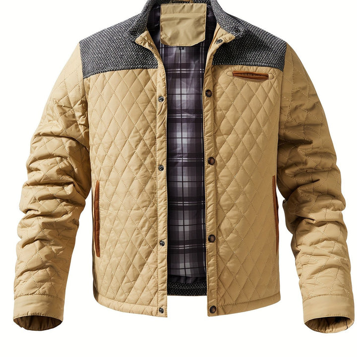 Chaqueta acolchada bicolor para hombre con cuello alzado y botones a presión
