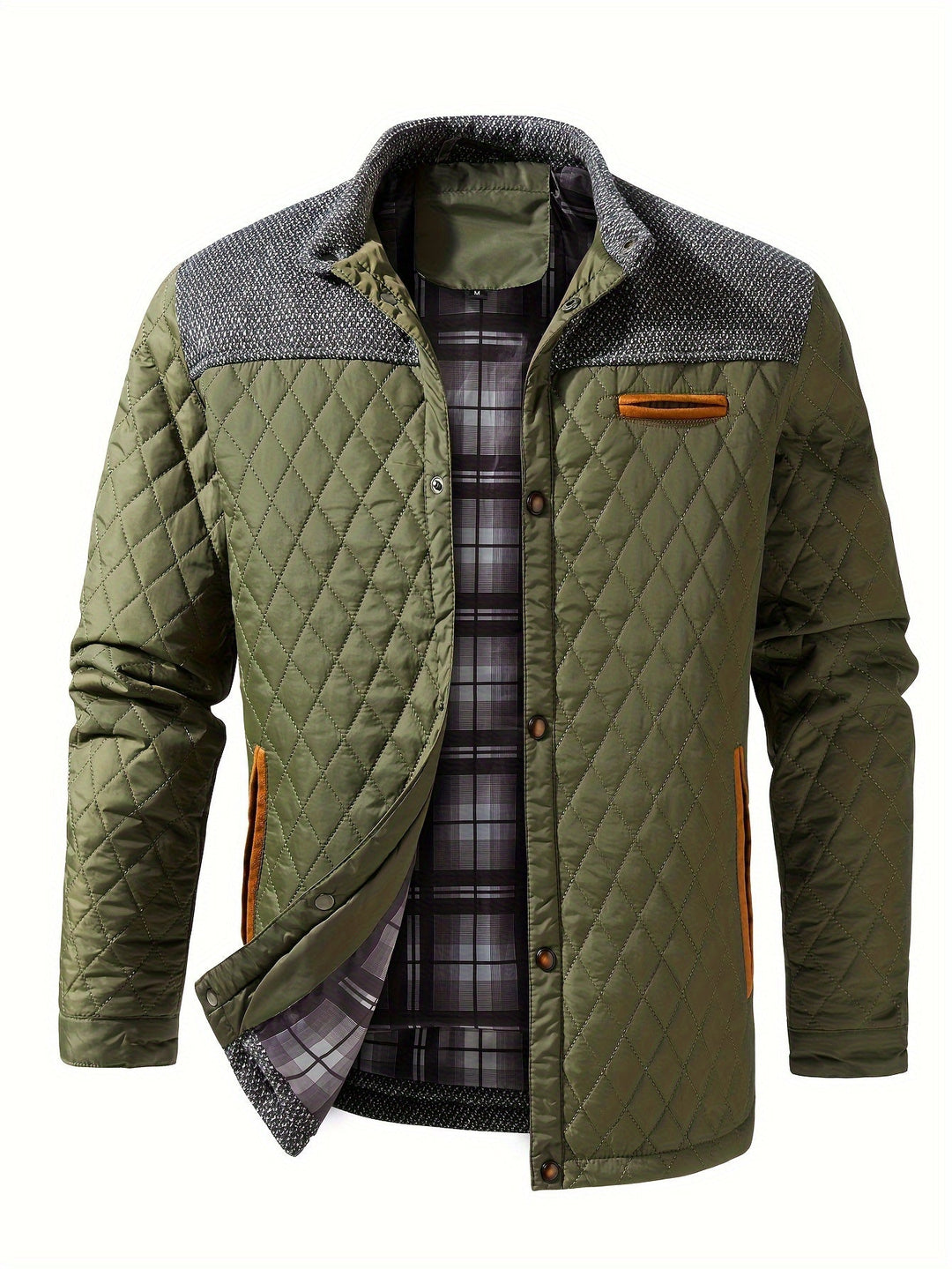 Chaqueta acolchada bicolor para hombre con cuello alzado y botones a presión