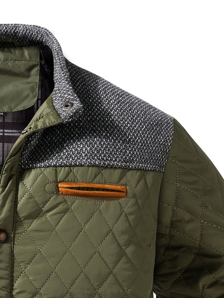 Chaqueta acolchada bicolor para hombre con cuello alzado y botones a presión
