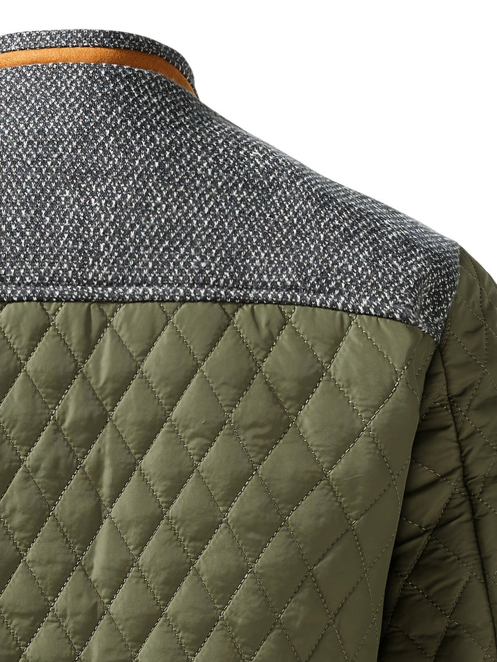 Chaqueta acolchada bicolor para hombre con cuello alzado y botones a presión