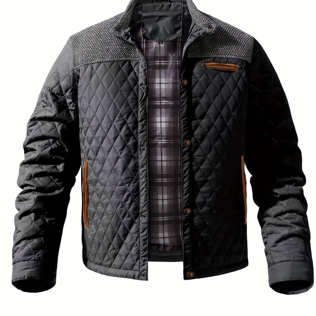 Chaqueta acolchada bicolor para hombre con cuello alzado y botones a presión