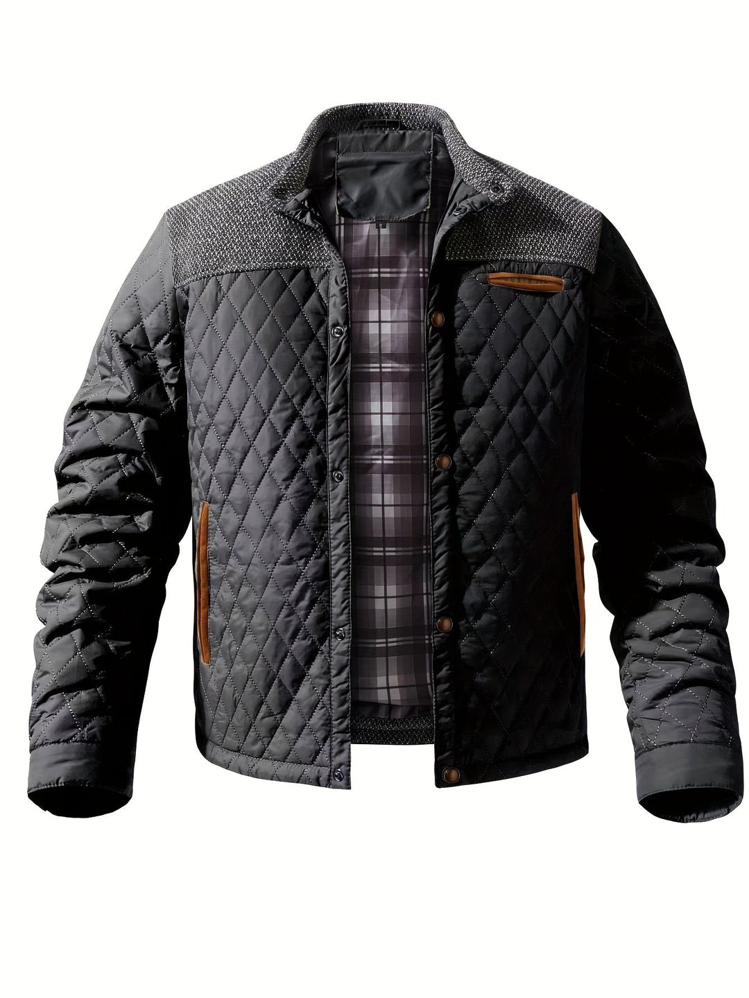 Chaqueta acolchada bicolor para hombre con cuello alzado y botones a presión