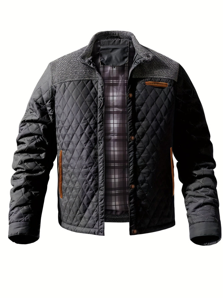 Chaqueta acolchada bicolor para hombre con cuello alzado y botones a presión