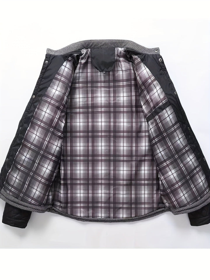 Chaqueta acolchada bicolor para hombre con cuello alzado y botones a presión