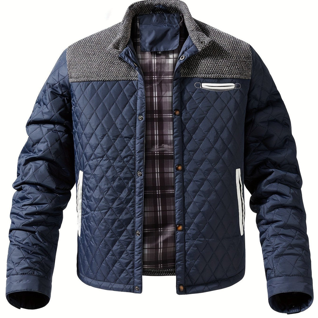 Chaqueta acolchada bicolor para hombre con cuello alzado y botones a presión