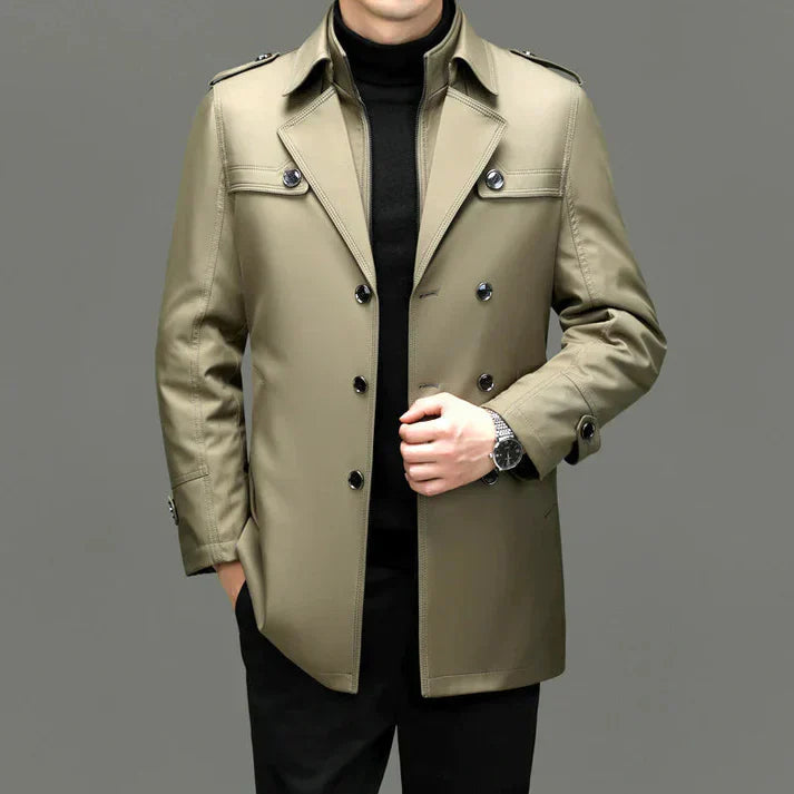 Noah | Men's Classic Elegant Long Trench Coat-Metro Lane Plaza