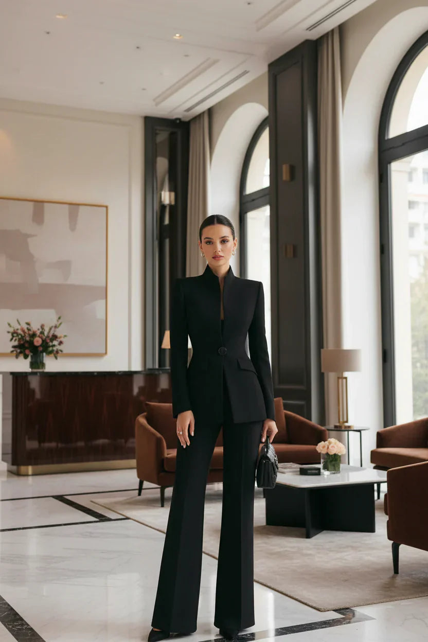Giselle | Women's Elegant Blazer and Palazzo Trousers Set-Metro Lane Plaza