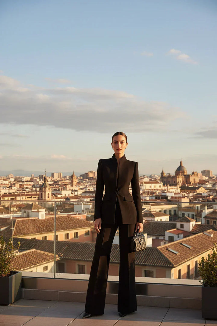 Giselle | Women's Elegant Blazer and Palazzo Trousers Set-Metro Lane Plaza