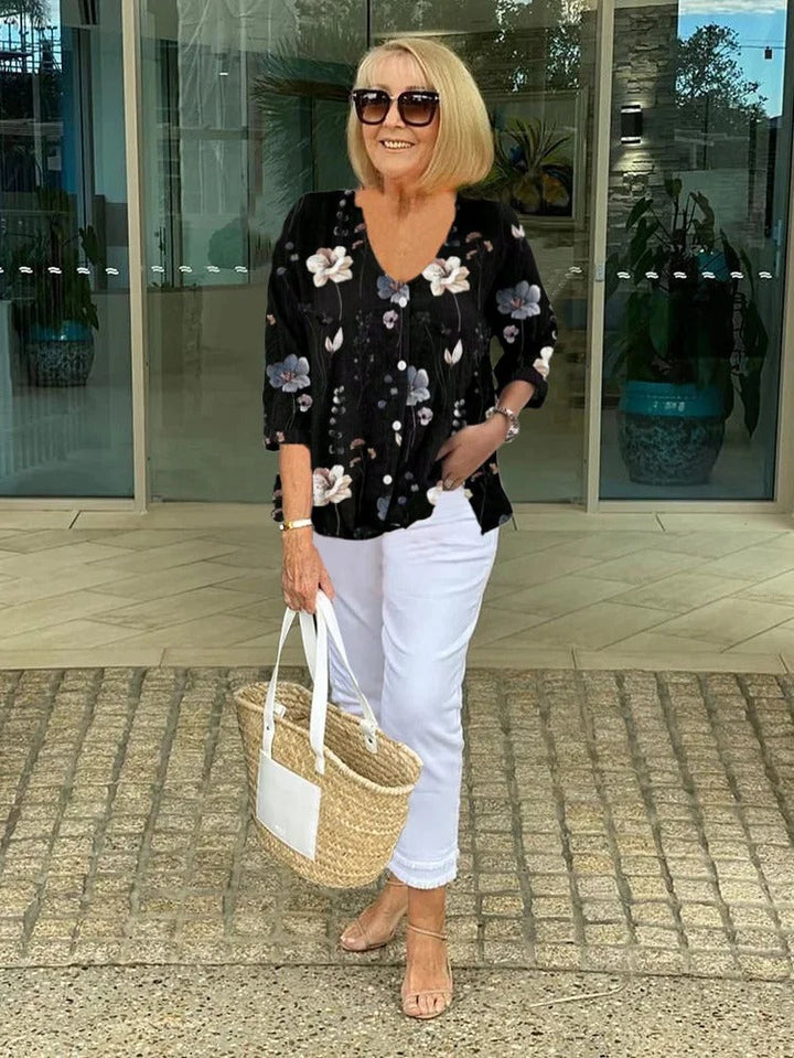 Goldie | Women's Lightweight Elegant Floral Blouse-Metro Lane Plaza