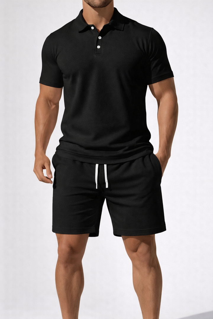 Men's Stylish Polo Shirt and Drawstring Shorts Summer Outfit Set-Metro Lane Plaza