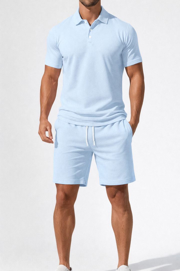 Men's Stylish Polo Shirt and Drawstring Shorts Summer Outfit Set-Metro Lane Plaza