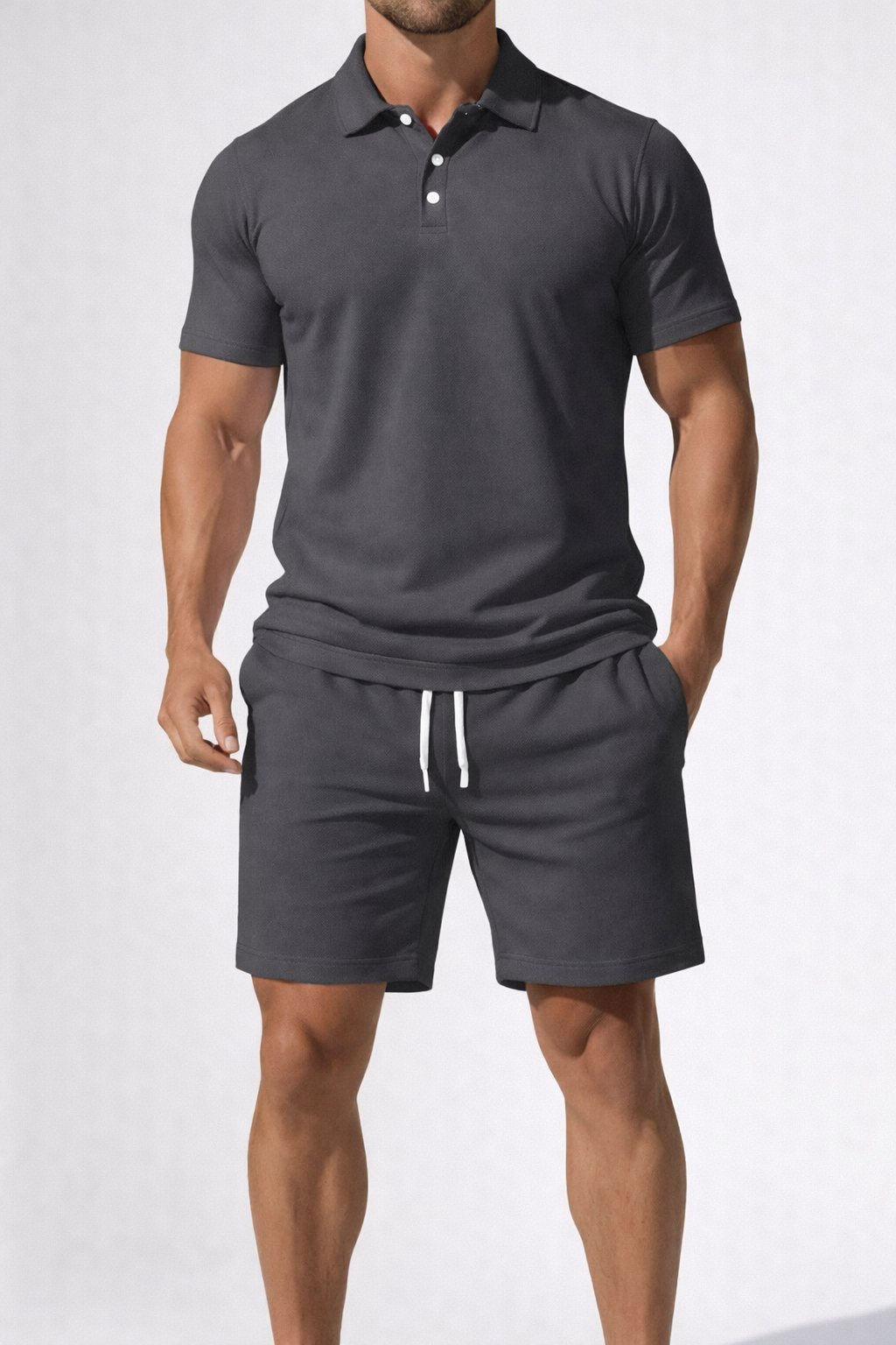 Men's Stylish Polo Shirt and Drawstring Shorts Summer Outfit Set-Metro Lane Plaza