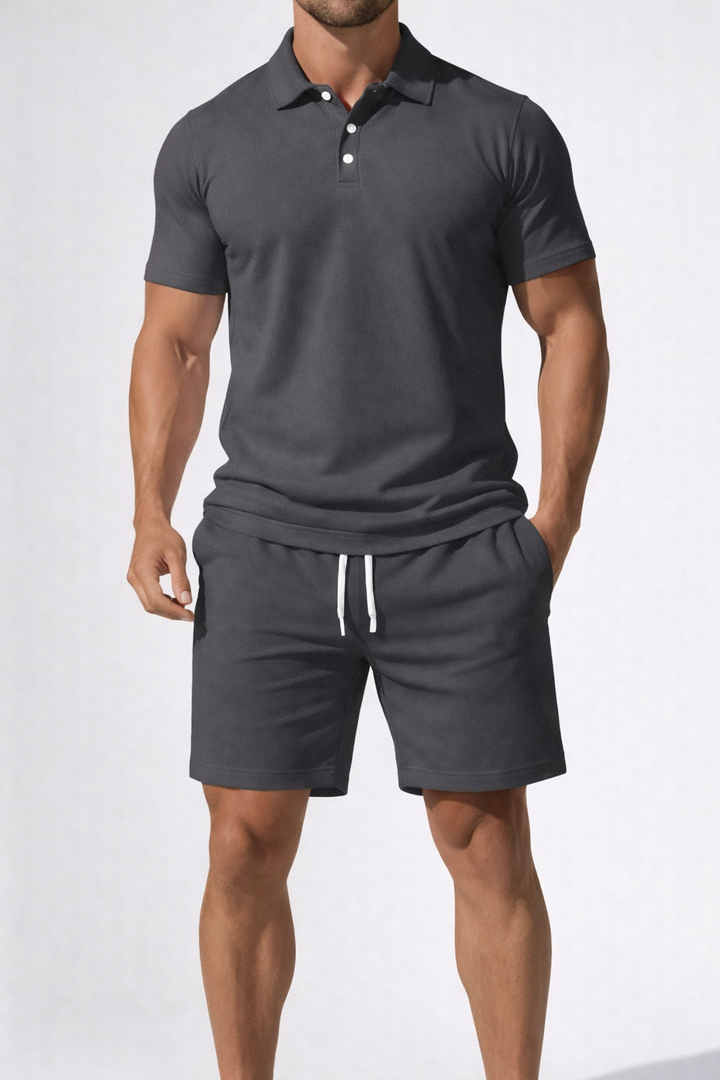 Men's Stylish Polo Shirt and Drawstring Shorts Summer Outfit Set-Metro Lane Plaza