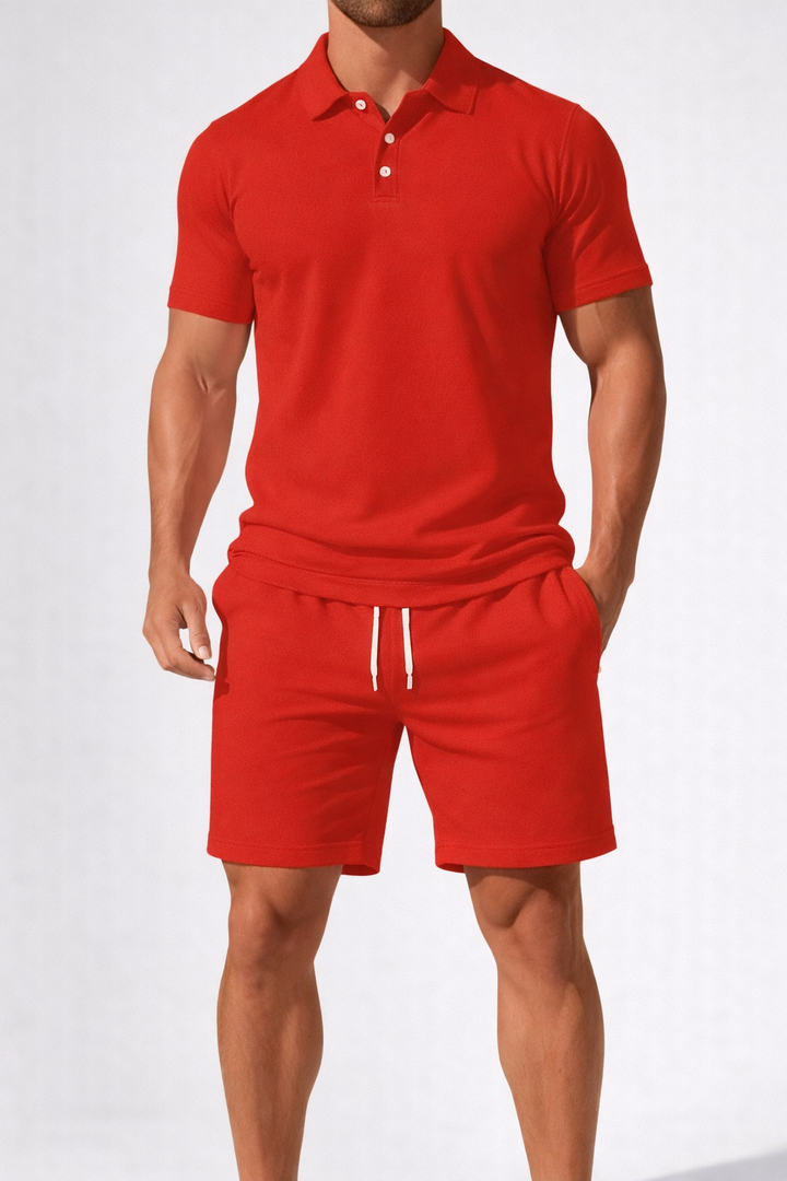 Men's Stylish Polo Shirt and Drawstring Shorts Summer Outfit Set-Metro Lane Plaza