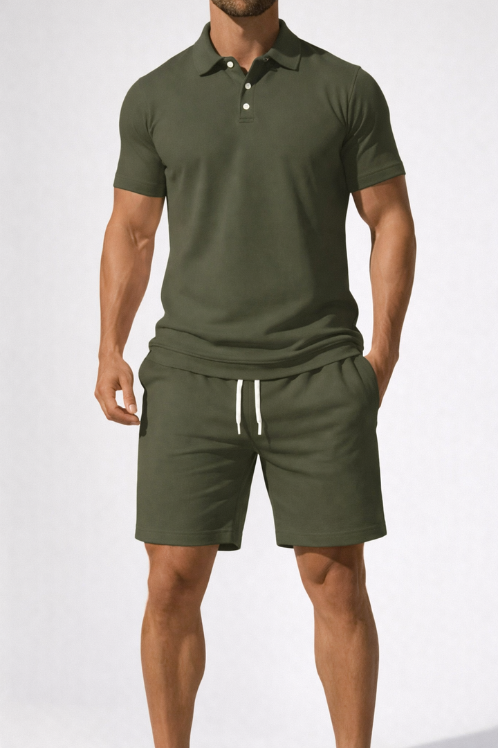 Men's Stylish Polo Shirt and Drawstring Shorts Summer Outfit Set-Metro Lane Plaza