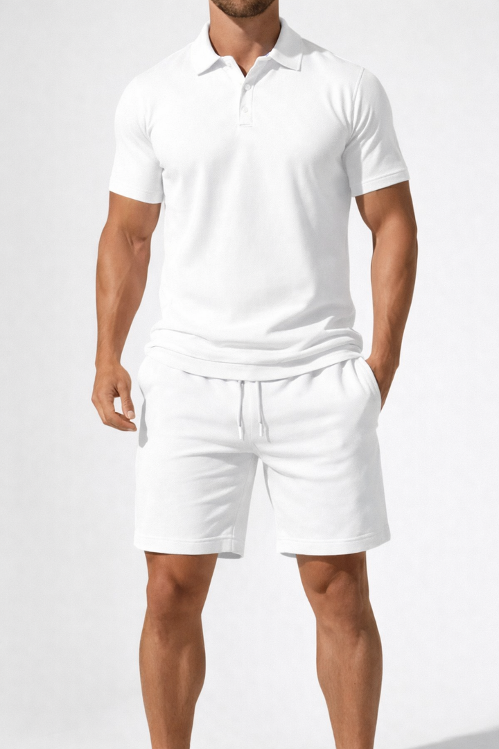 Men's Stylish Polo Shirt and Drawstring Shorts Summer Outfit Set-Metro Lane Plaza