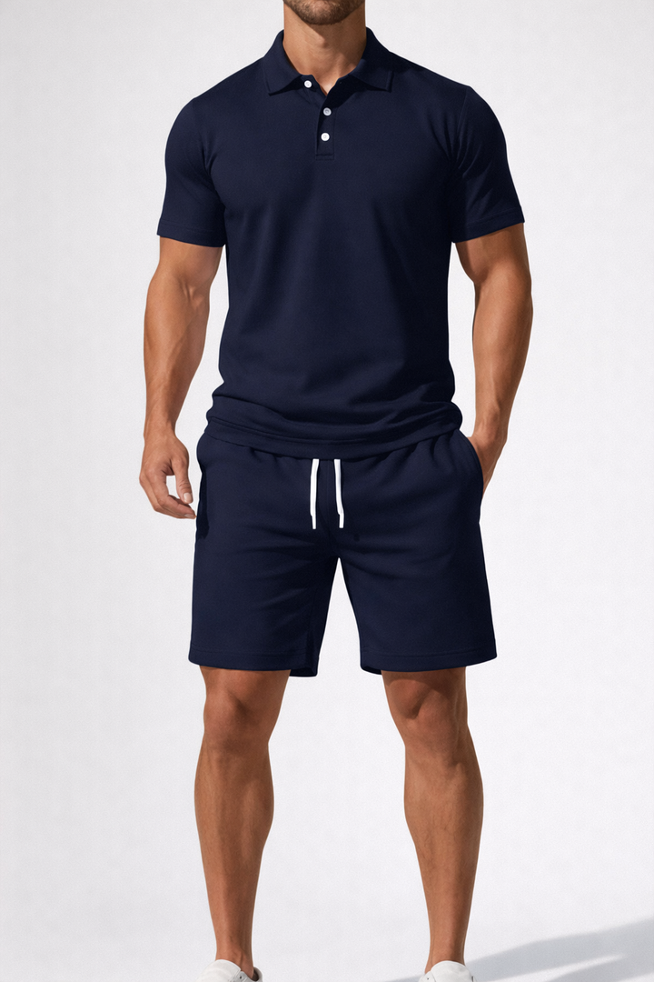 Men's Stylish Polo Shirt and Drawstring Shorts Summer Outfit Set-Metro Lane Plaza