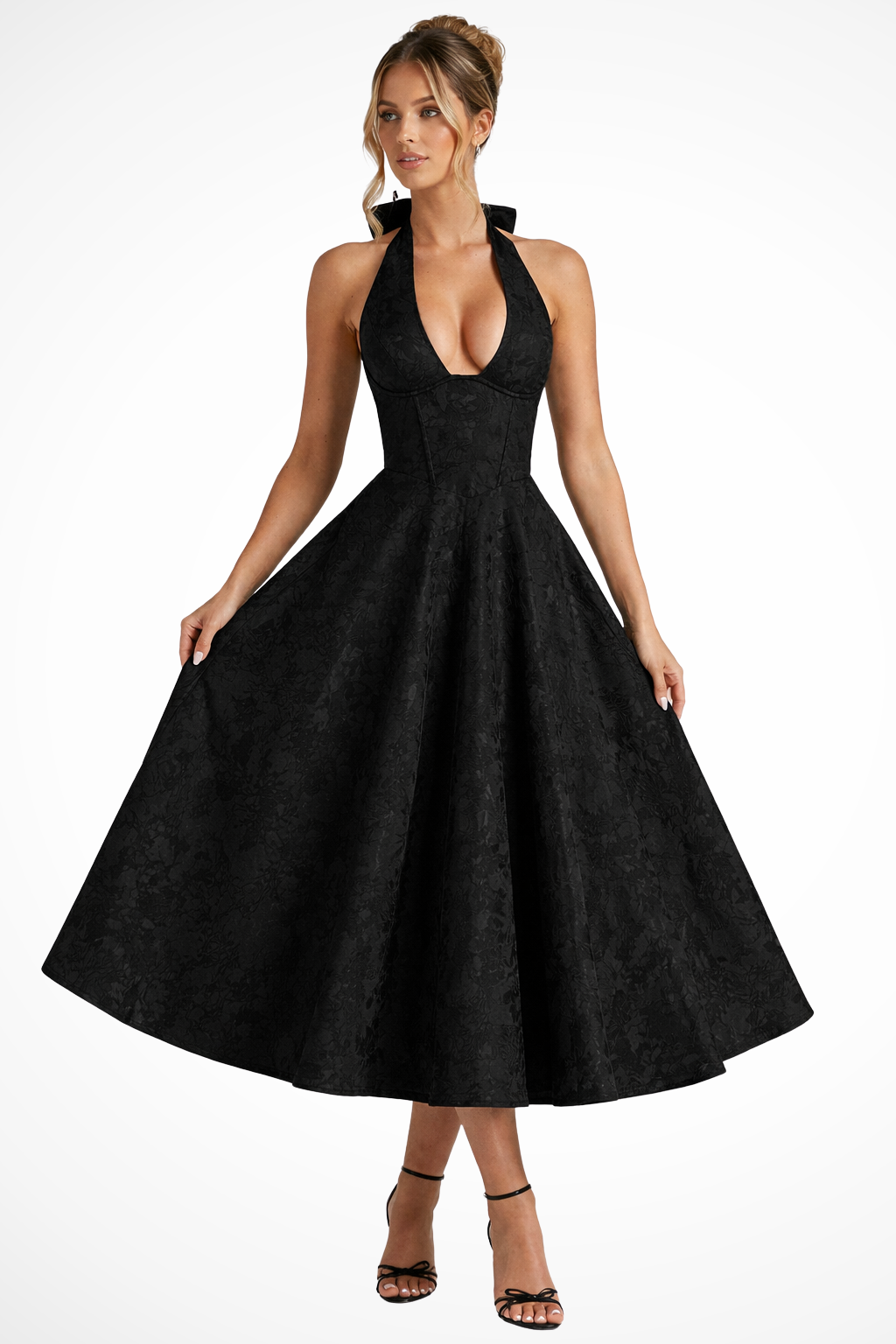 Women's Elegant Halter Neck Backless Corset Midi Dress-Metro Lane Plaza
