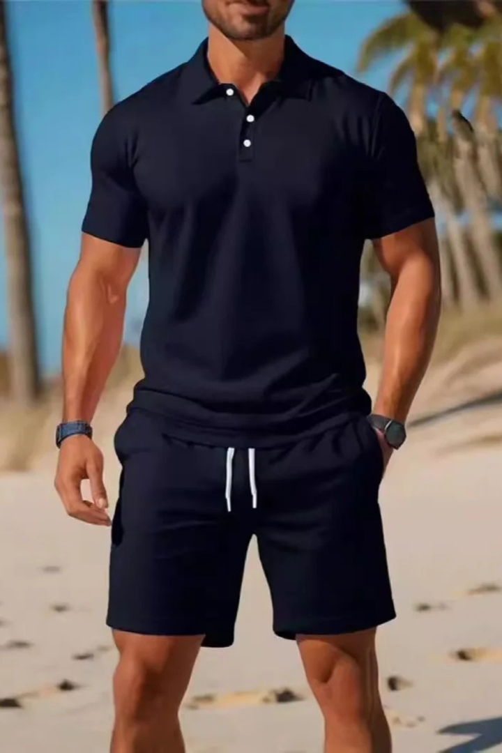 Men's Stylish Polo Shirt and Drawstring Shorts Summer Outfit Set-Metro Lane Plaza
