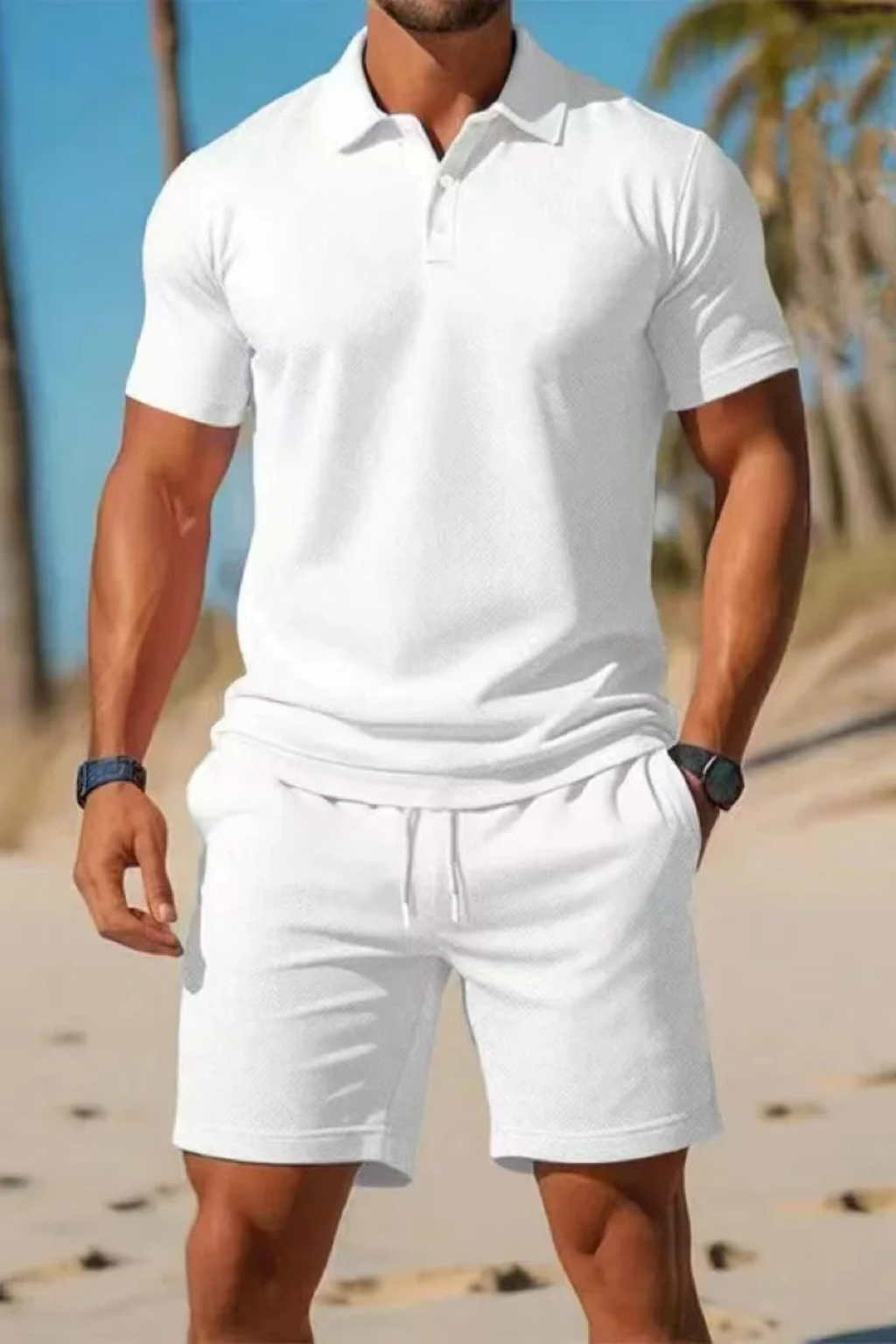 Men's Stylish Polo Shirt and Drawstring Shorts Summer Outfit Set-Metro Lane Plaza
