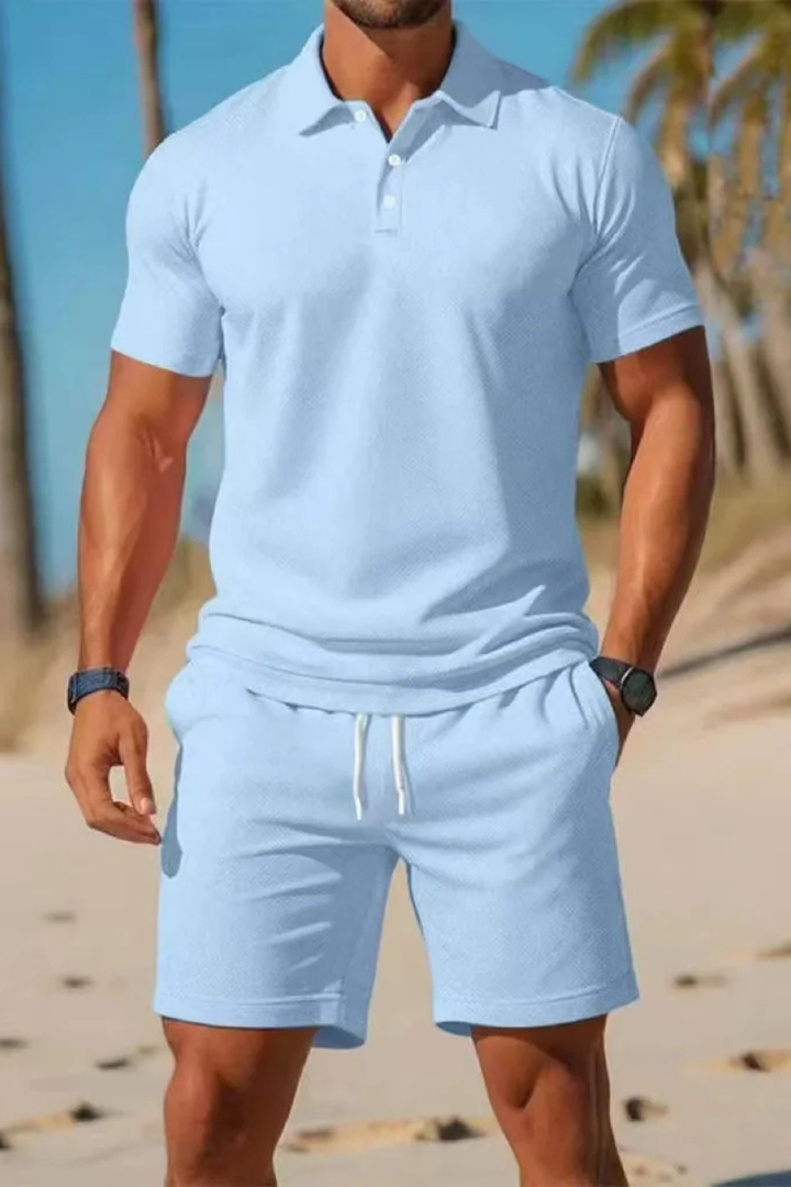 Men's Stylish Polo Shirt and Drawstring Shorts Summer Outfit Set-Metro Lane Plaza