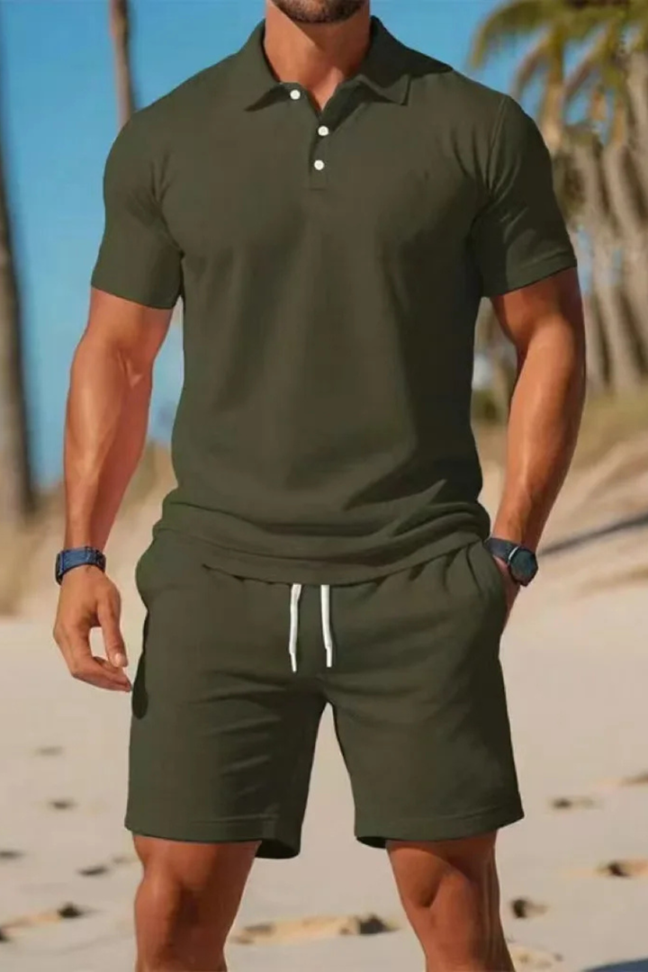 Men's Stylish Polo Shirt and Drawstring Shorts Summer Outfit Set-Metro Lane Plaza