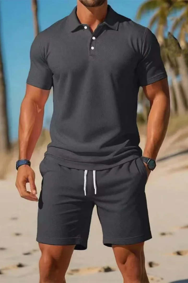 Men's Stylish Polo Shirt and Drawstring Shorts Summer Outfit Set-Metro Lane Plaza