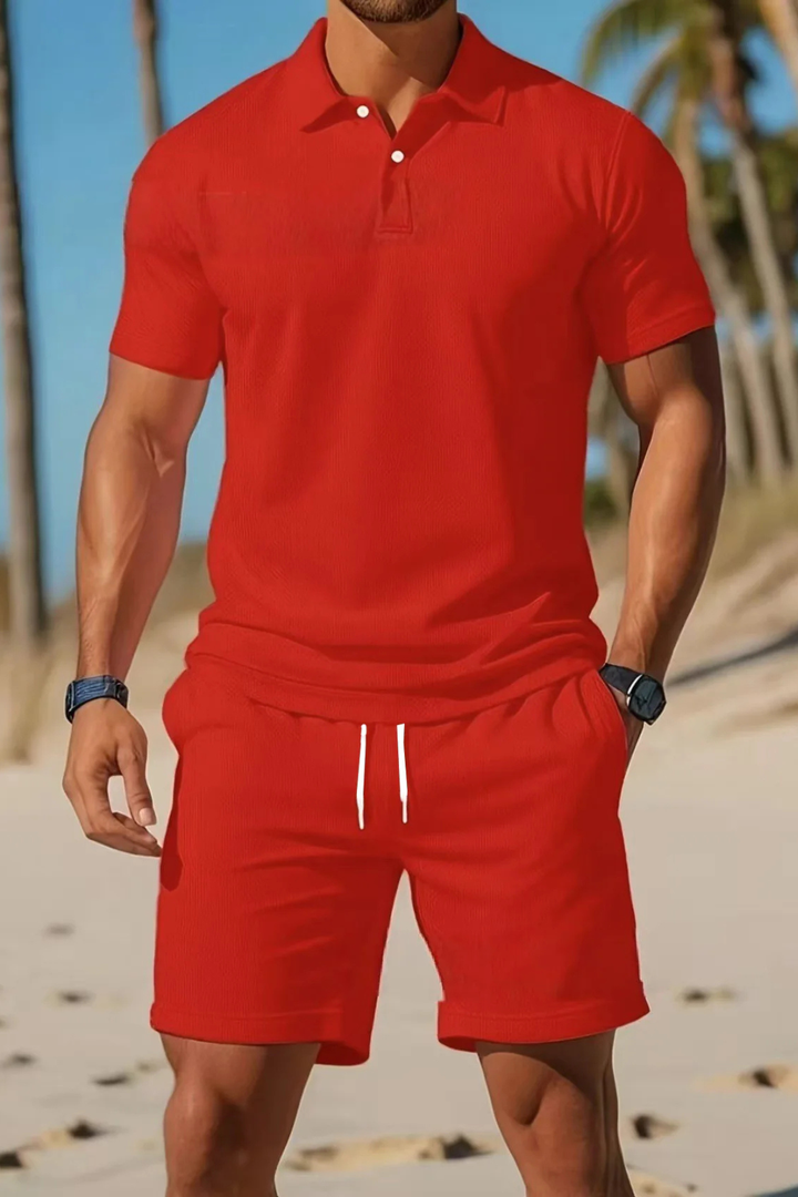 Men's Stylish Polo Shirt and Drawstring Shorts Summer Outfit Set-Metro Lane Plaza
