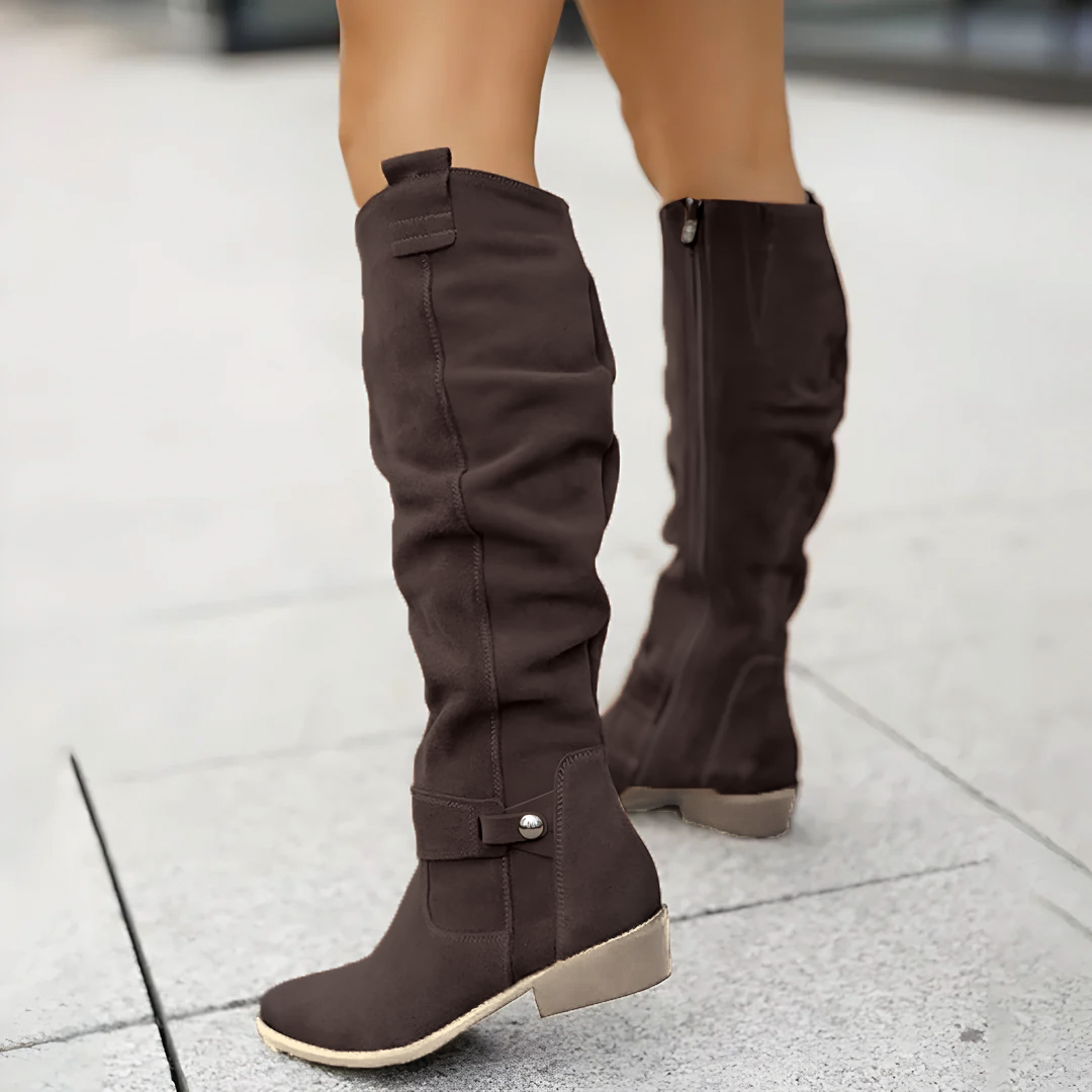 Botas de camurça até ao joelho para mulher