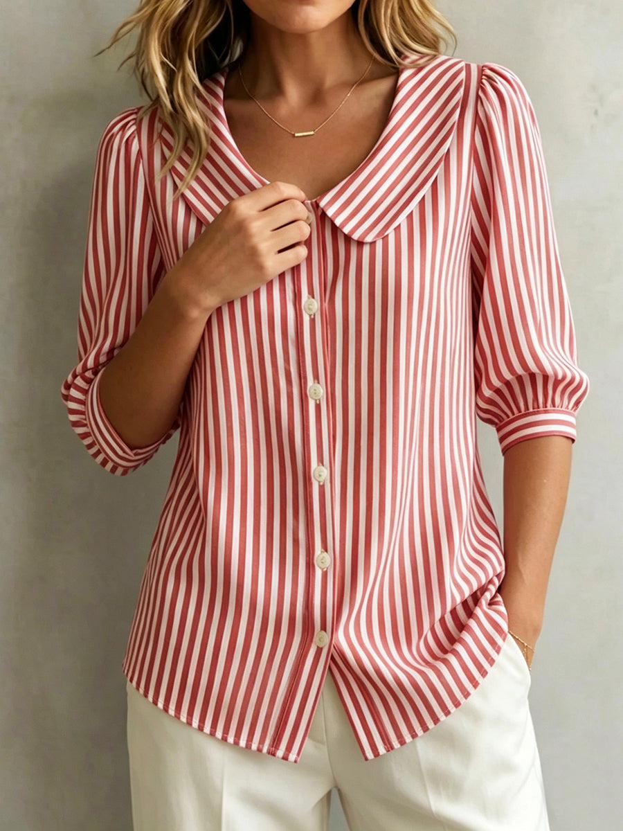 Jessica | Women's Soft Elegant Cotton Striped Blouse-Metro Lane Plaza